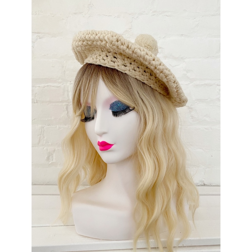Vintage 1960s Mod Cream Crochet Beret